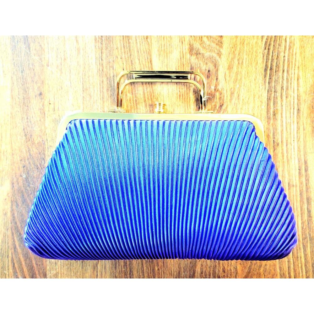 Beautiful Purple W/MICRO PLEATS Satin Evening Clutch Wedding Shoulder Handbag